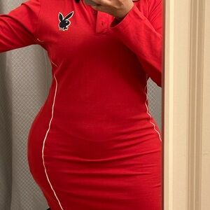 Playboy collar long sleeve Varsity dress